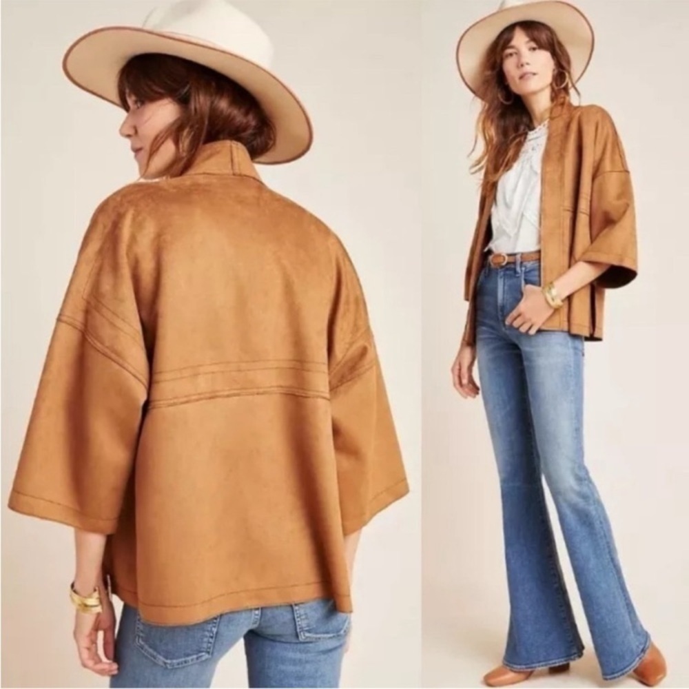 Anthropologie Scarlett Sueded Kimono Jacket NWT Bronze Brown